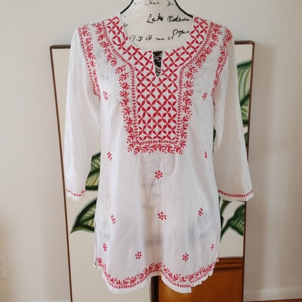 Solitaire Embroidered Tunic Beach Cove-up